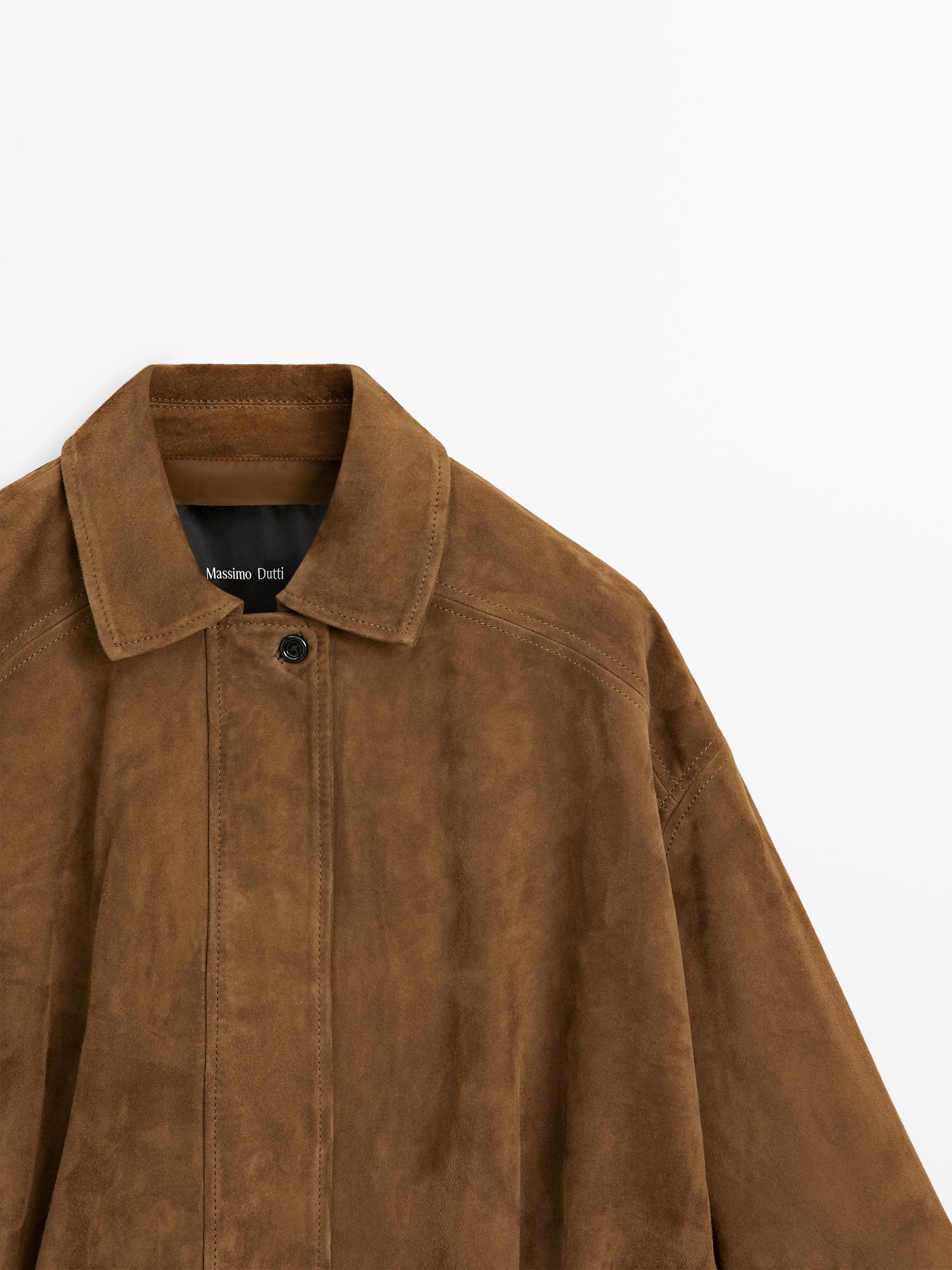 Blouson court bomber en cuir effet daim